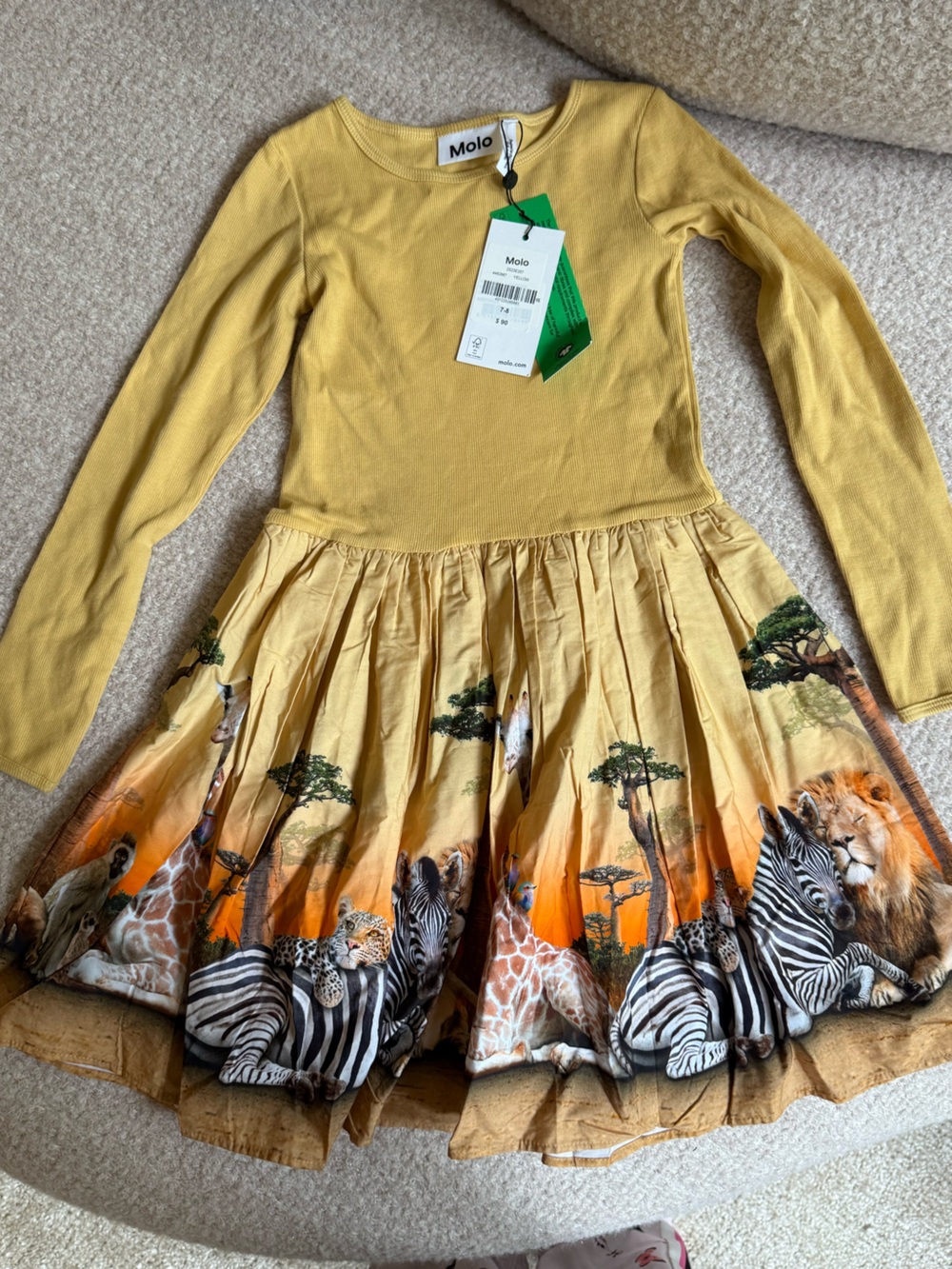 Molo Yellow Safari Animal Print Long-Sleeve Dress